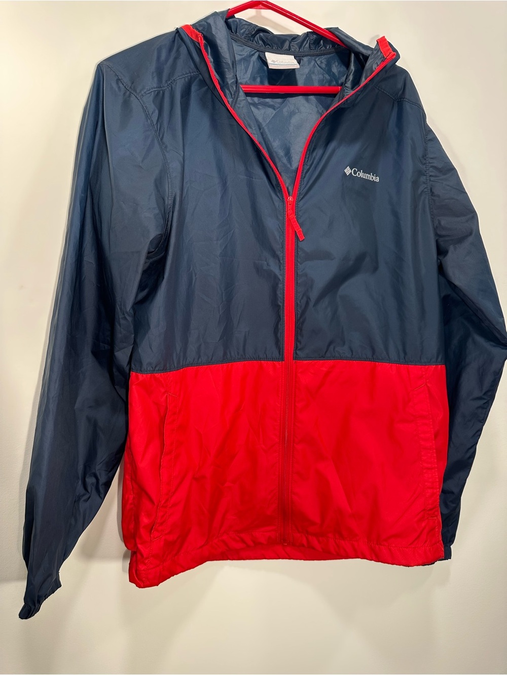 Columbia Navy and Red Kids' Rain Jacket with Hood